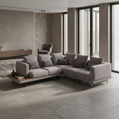 Canapé canapé en forme de L Gris Designer Canapé d'angle Tissu Luxe Mobilier de salon