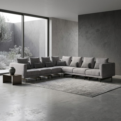 Salle de séjour Canapé d'angle en gris en forme de L Canapé Designer Textile Canapé rembourré Nouveau