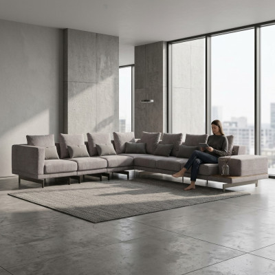 Canapé d'angle en L Salon Ameublement Designer Textile Sofa Suite moderne
