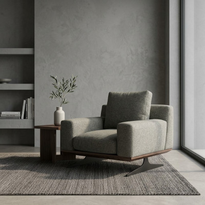Chaise longue de designer de luxe, chaise rembourrée moderne en tissu gris pour mobilier nouvel