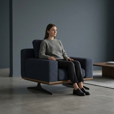 Fauteuil design moderne en tissu d'ameublement de luxe. Nouveau fauteuil rembourré en textile.