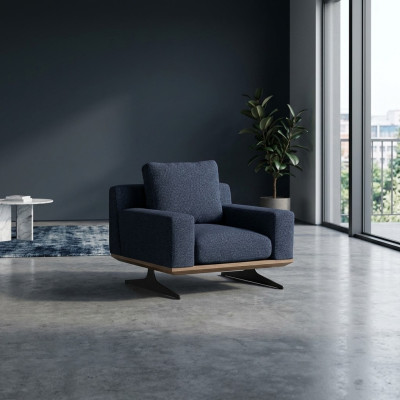 Fauteuil design moderne en tissu d'ameublement de luxe. Nouveau fauteuil rembourré en textile.