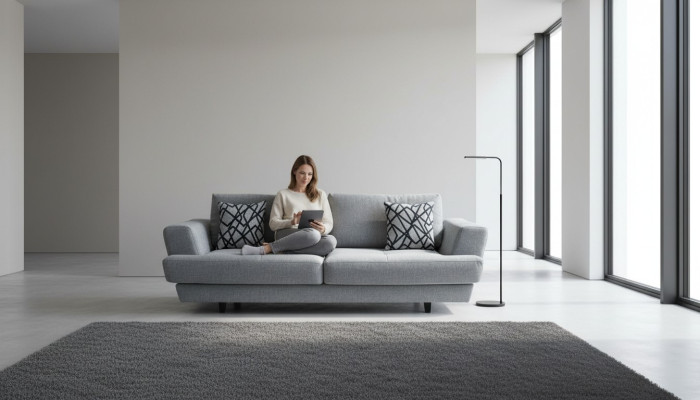 Conception de salon Canapé 3 places en tissu gris de luxe moderne, exclusif