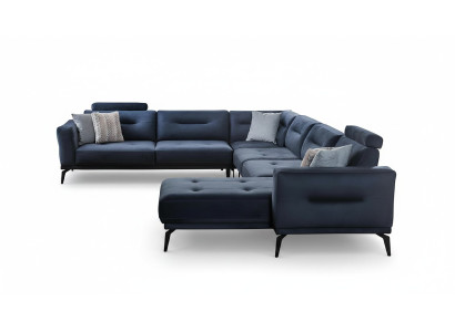 Salon de design moderne de luxe avec canapé d'angle en forme de U, canapé solide bleu foncé