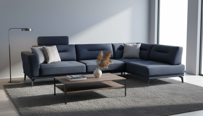 Suite d'angle Salon Canapé en L en tissu bleu foncé de design moderne
