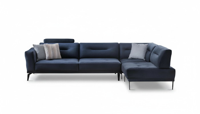 Suite d'angle Salon Canapé en L en tissu bleu foncé de design moderne