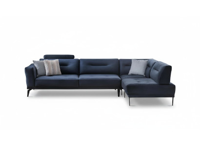 Suite d'angle Salon Canapé en L en tissu bleu foncé de design moderne