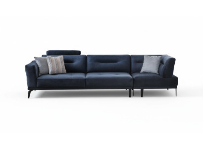 Canapé luxueux à quatre places en tissu bleu pour le salon, design moderne.