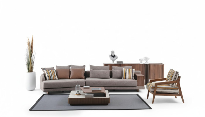 Ensemble de canapé en tissu pour salon exclusif, table basse en bois, bahut