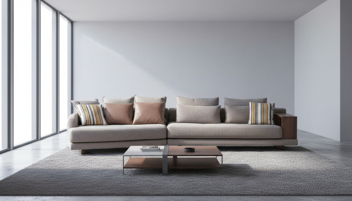 Canapé en tissu gris élégant et moderne à cinq places pour le salon massif