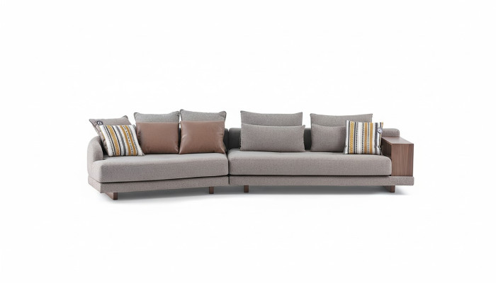 Canapé en tissu gris élégant et moderne à cinq places pour le salon massif