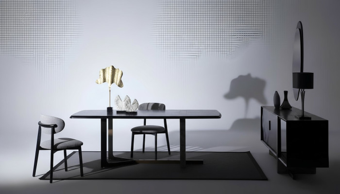 Salle à manger 7 pièces. Ensemble Table à manger Bahut Miroir 4x Chaises Design Moderne