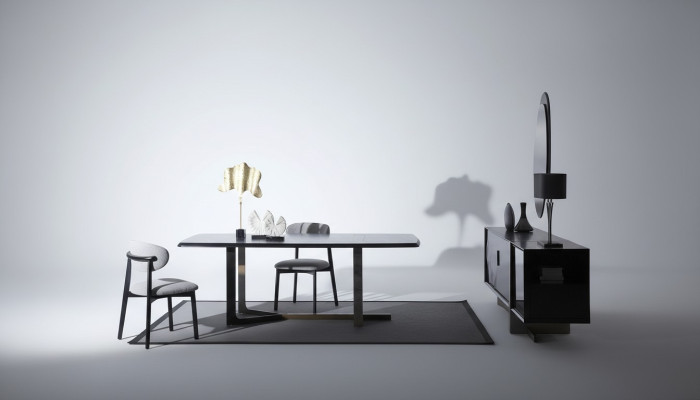 Salle à manger 7 pièces. Ensemble Table à manger Bahut Miroir 4x Chaises Design Moderne