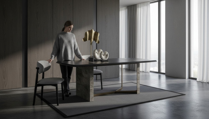 Ensemble de salle à manger 5 pièces. Table à manger design moderne noire avec 4 chaises de luxe.