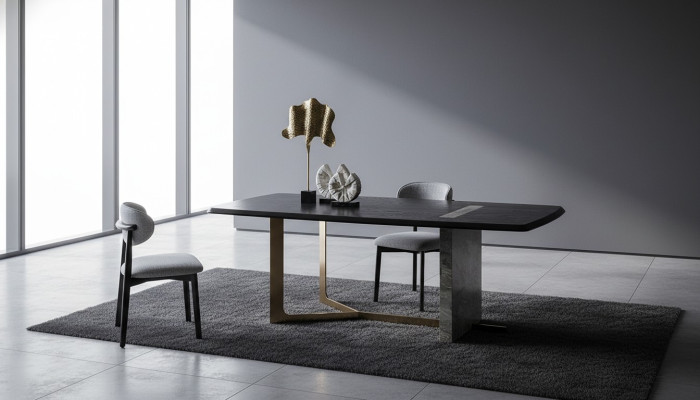Ensemble de salle à manger 5 pièces. Table à manger design moderne noire avec 4 chaises de luxe.