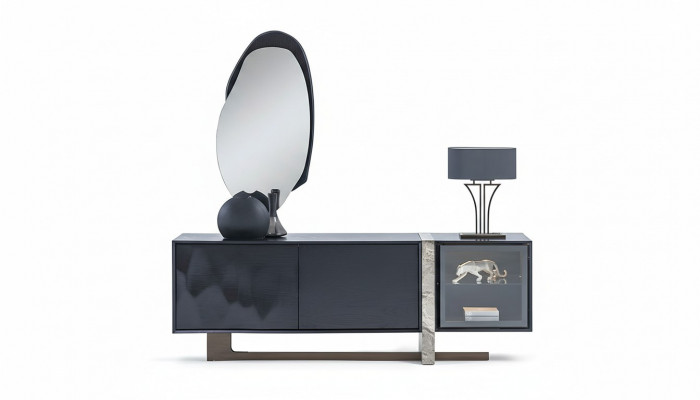 Buffet avec miroir pour salle à manger et salon, design moderne, ensemble de 2 pièces.