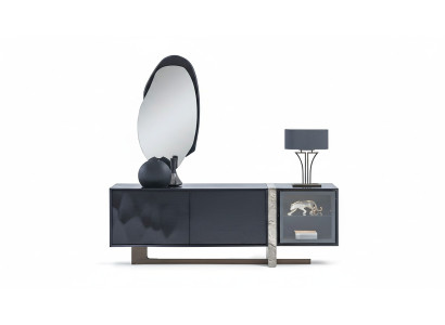 Buffet avec miroir pour salle à manger et salon, design moderne, ensemble de 2 pièces.