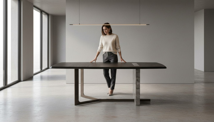 Moderne Salle à manger rectangulaire Table à manger en bois gris Design de luxe Table