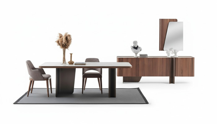 Salle à manger Ensemble moderne de 7 pièces Table à manger Buffet Bahut Miroir Chaises