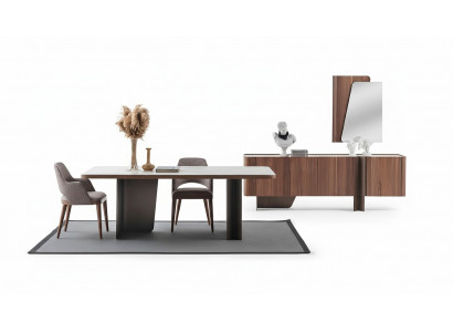 Salle à manger Ensemble moderne de 7 pièces Table à manger Buffet Bahut Miroir Chaises