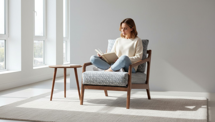 Salle de séjour Fauteuil en bois blanc Cadre en tissu de roubster Elégant fauteuil 1 place