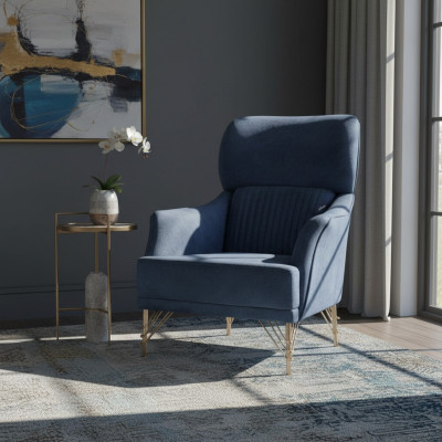 Fauteuil moderne bleu pour salon en tissu élégant, siège unique