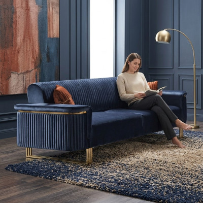 Salon bleu 3 places Canapé en tissu luxueux Élégant Mobilier rembourré