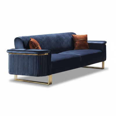 Salon bleu 3 places Canapé en tissu luxueux Élégant Mobilier rembourré