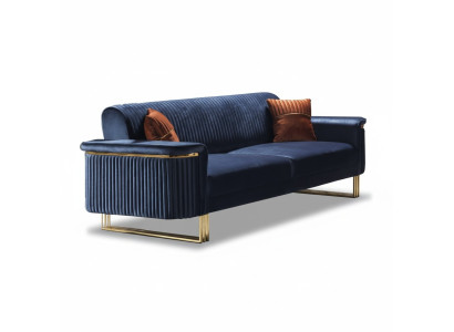 Salon bleu 3 places Canapé en tissu luxueux Élégant Mobilier rembourré