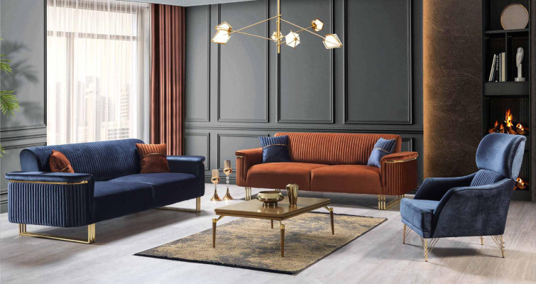 Canapé Orange Trois Places en Tissu Luxueux, Moderne Salon Mobilier d'Assise