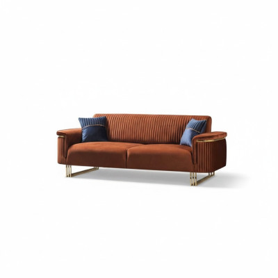 Canapé Orange Trois Places en Tissu Luxueux, Moderne Salon Mobilier d'Assise