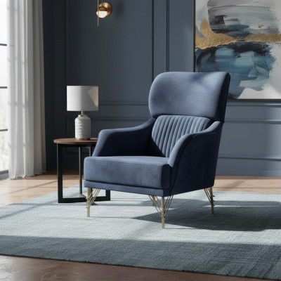 Canapé bleu e And, fauteuil Designer And, Luxe Mobilier Salon 2 pièces