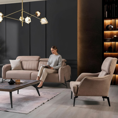 Salon beige Ensemble de canapés en tissu Fauteuil luxueux 3 places une place 2 pièces