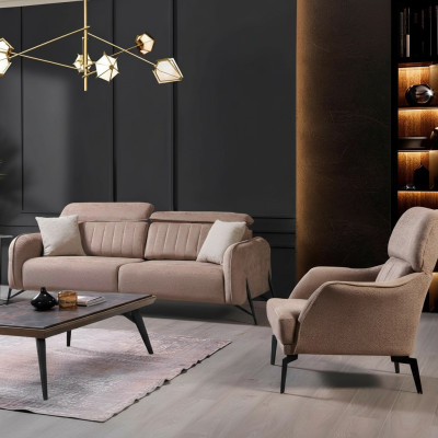 Salon beige Ensemble de canapés en tissu Fauteuil luxueux 3 places une place 2 pièces