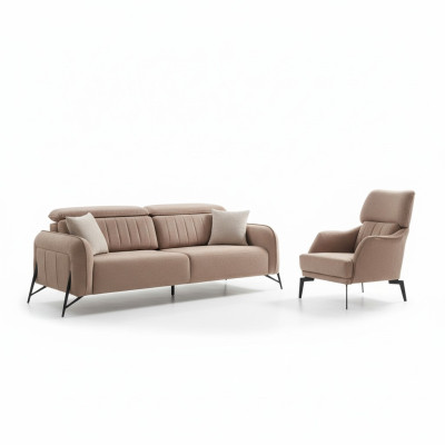 Salon beige Ensemble de canapés en tissu Fauteuil luxueux 3 places une place 2 pièces
