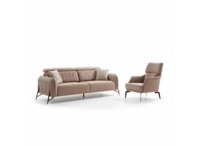 Salon beige Ensemble de canapés en tissu Fauteuil luxueux 3 places une place 2 pièces
