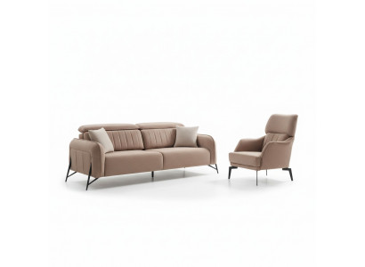 Salon beige Ensemble de canapés en tissu Fauteuil luxueux 3 places une place 2 pièces