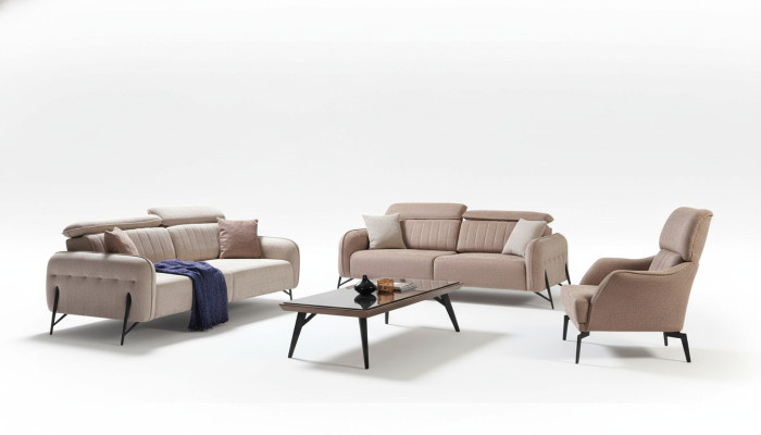 Ensemble de canapé de salon beige avec designer 2 fauteuils en tissu 3 places 3 pièces.