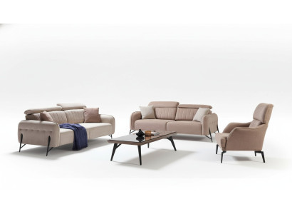Ensemble de canapé de salon beige avec designer 2 fauteuils en tissu 3 places 3 pièces.