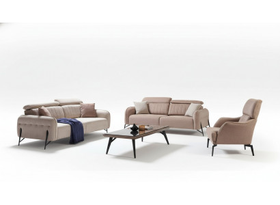 Ensemble de canapé de salon beige avec designer 2 fauteuils en tissu 3 places 3 pièces.