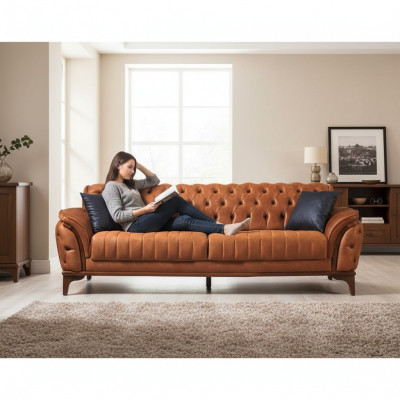 Canapé de luxe moderne 3 places Chesterfield Orange pour le salon.
