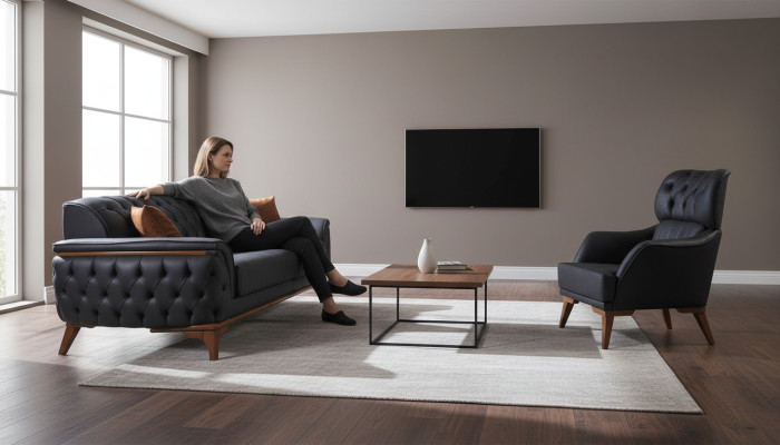 Canapé en cuir de luxe Chesterfield noir Suite Designer Fauteuil designer