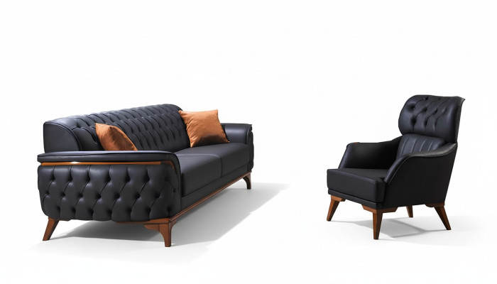 Canapé en cuir de luxe Chesterfield noir Suite Designer Fauteuil designer