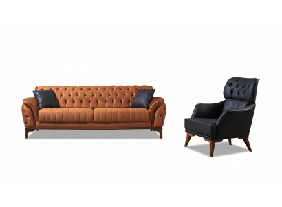 Suite Orange-Noir Chesterfield luxueuse Ensemble de fauteuils trois places 2 pièces