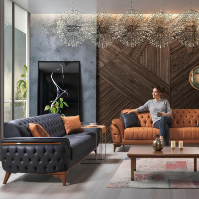 Canapés Chesterfield Designer Salon Ensemble Rembourrage 2x canapés en textile