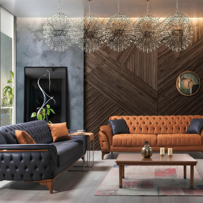 Canapés Chesterfield Designer Salon Ensemble Rembourrage 2x canapés en textile
