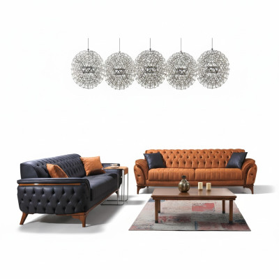 Canapés Chesterfield Designer Salon Ensemble Rembourrage 2x canapés en textile