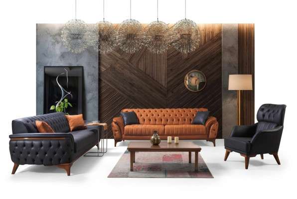 Canapé Chesterfield noir-orange ensemble de canapés de salon fauteuil 4 pièces