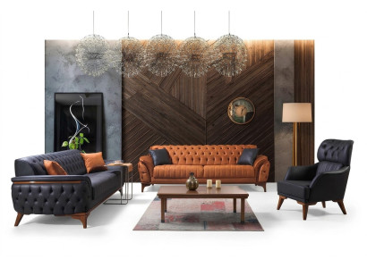 Canapé Chesterfield noir-orange ensemble de canapés de salon fauteuil 4 pièces