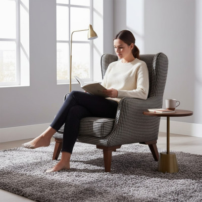 Fauteuil à carreaux Rembourrage 1 place Gris Fauteuil en tissu de salon